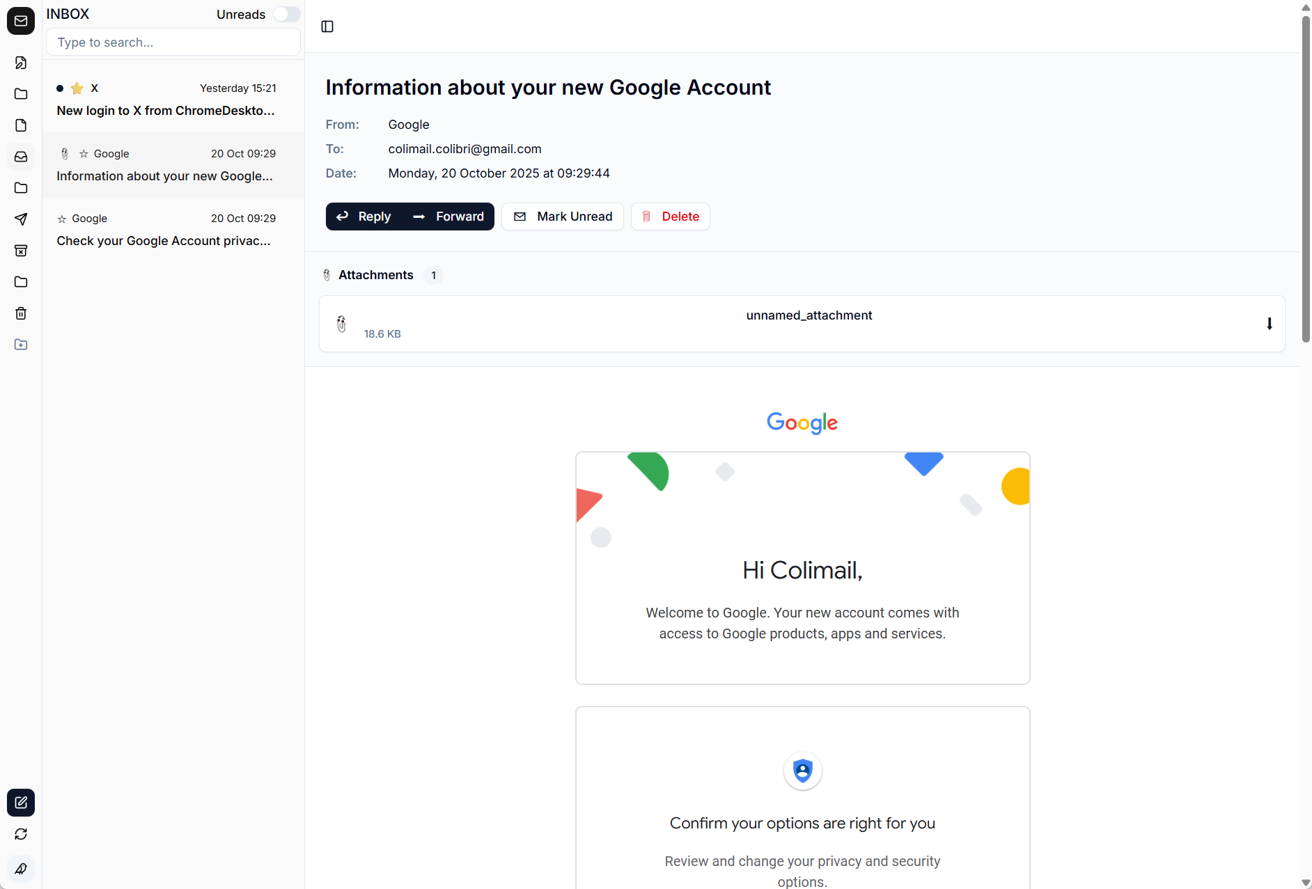 ColiMail Application Screenshot